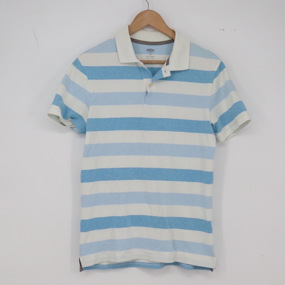 Old Navy Polo Shirt Mens Small Stretch Blue White Striped Short Sleeve Excellent